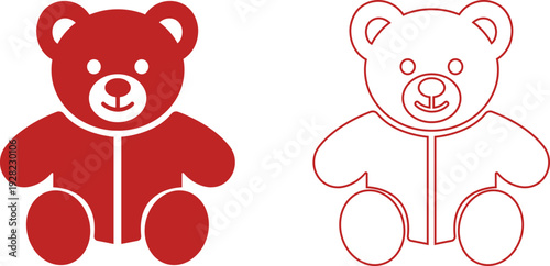 teddy bear vector set collection group with cute toy silhouette and outline icons, baby nursery plush mascot symbol isolated on transparent background, editable minimalist design