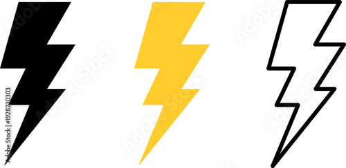 Three lightning bolt icons in black, yellow, and white on clean background