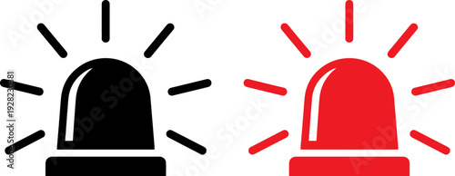Emergency siren lights in black and red on white background