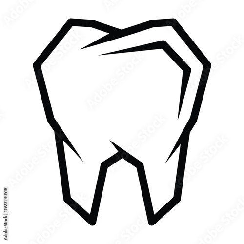Stylized Black Outline Tooth Icon on White Background