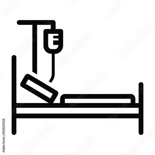 Hospital Bed Icon with IV Drip - Medical Treatment and Care Concept