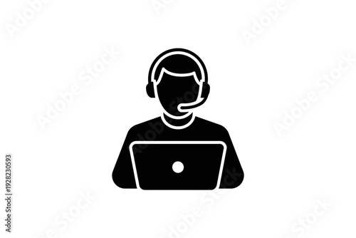 A customer service representative icon with a headset and laptop