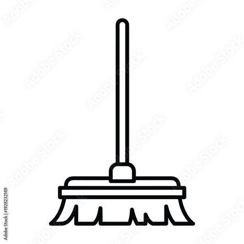 Simple Line Icon of a Broom with Bristles on White Background