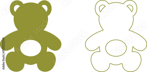 teddy bear vector set collection group with cute toy silhouette and outline icons, baby nursery plush mascot symbol isolated on transparent background, editable minimalist design
