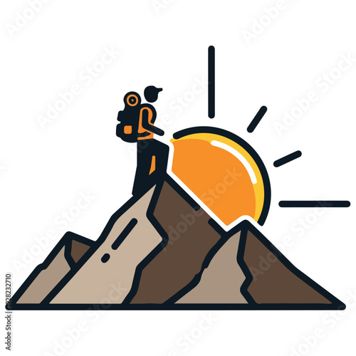 Mountain Climber Reaching Summit Illustration Vector Graphic