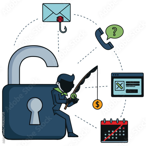 Phishing Cyber Security Illustration Vector Graphic