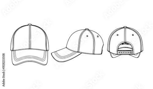 Baseball cap flat sketch set technical vector template