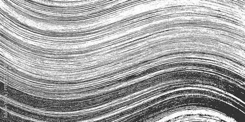 Black and white curved lines texture with grainy effect and subtle speckles creating a dynamic abstract pattern
