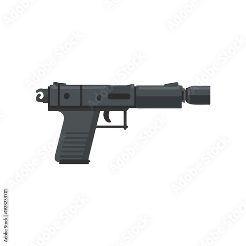 Flat Design Gun with Silencer Vector Illustration