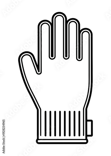 Simple black outline icon representing a protective work glove or hand covering symbolizing safety manual labor and essential equipment in a minimalist digital format