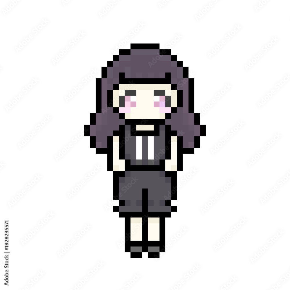 Fototapeta premium ピクセルアートなドロワーズルームウェアの女の子⭐︎PNG