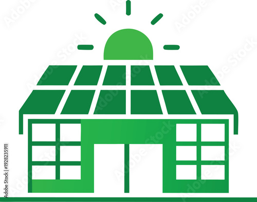 Green building with solar panels on its roof powered by sun energy for sustainable urban living