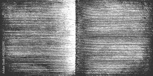 Close up of textured black and white abstract horizontal lines pattern with a central vertical divide