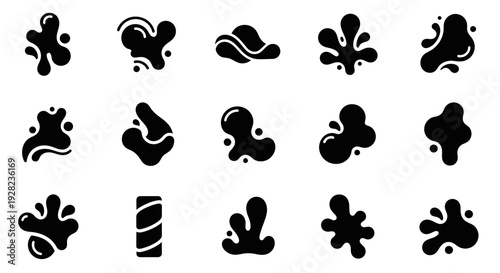 Black ink blots collection, abstract shapes