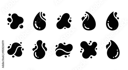 Black ink blots vector set, abstract shapes