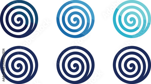 Blue spiral swirl icon set with circular abstract vortex symbols in modern flat design isolated vector collection
