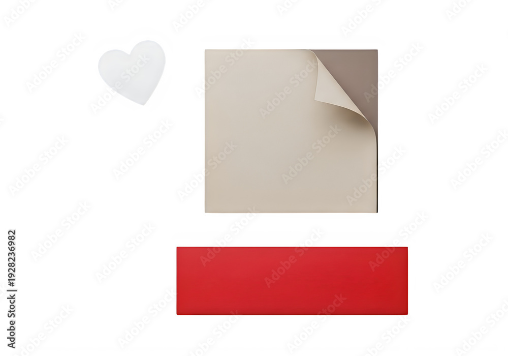 Fototapeta premium A beige rectangle with a torn corner and a red rectangle below it isolated on transparent background