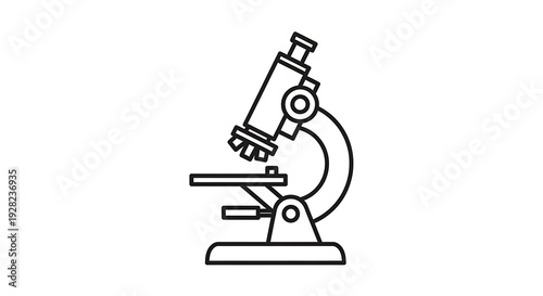 Microscope line art illustration for scientific research and analysis.
