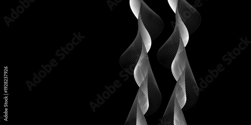 Abstract smooth blue smoke swirls in a flowing wave pattern on a black background, creating a motion design of incense aroma and fire flame curves