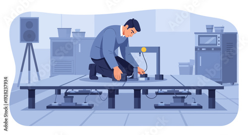 Man Working on Equipment with Tool.