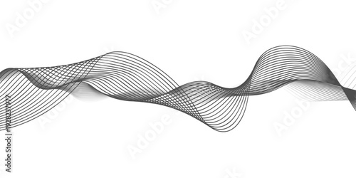 A vector illustration of a black bow tie isolated on a white background with blue wavy lines and a digital motion pattern creating a curved flow