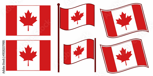 Set of Canada flag vector icons. Canadian national waving flag. Vector icon 