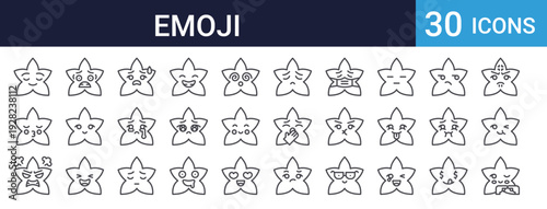 Star Emoji Face Icons Set of 30 Thin Line Vector
