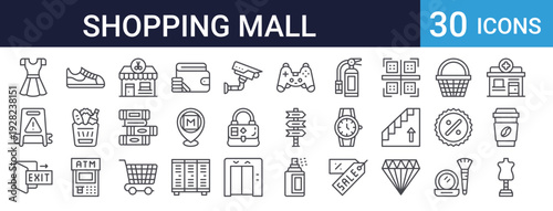 Shopping Mall Icons Set of 30 Thin Line Vector