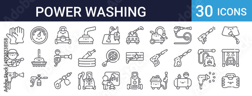 Power Washing Set of 30 Thin Line Vector Icons