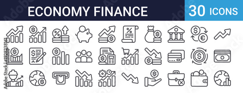Economy Finance Icons Set of 30 Thin Line Vector