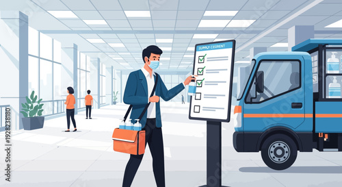 Man in Suit Checking Delivery Schedule.