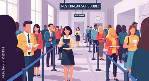 Business People Waiting in Security Checkpoint Line.