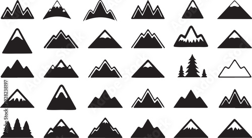 hand drawn mountain peak hill nature icons set vector illustration collection 