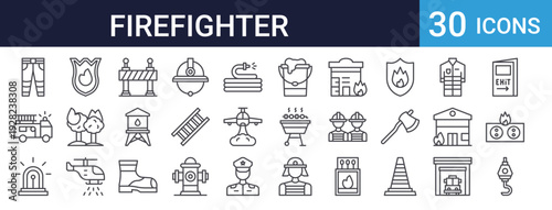 Firefighter Safety Icons Set of 30 Thin Line Vector