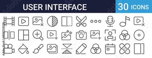User Interface Editing Icons Set of 30 Thin Line Vector