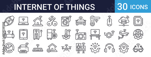 Internet of Things IoT Set of 30 Thin Line Vector Icons