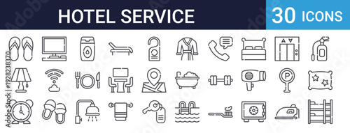 Hotel Service Icons Set of 30 Thin Line Vector
