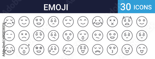 Emoji Emoticon Icons Set of 30 Thin Line Vector