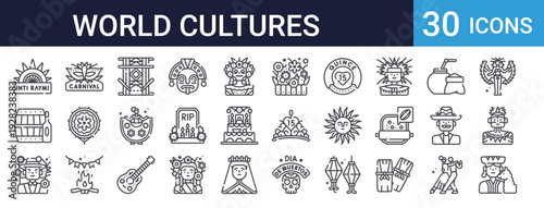 World Cultures Icons Set of 30 Thin Line Vector Collection