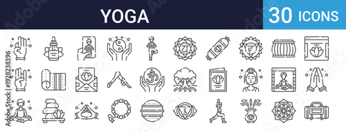 International Yoga Day Set of 30 Thin Line Vector Icons