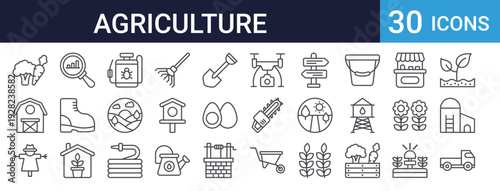 Agriculture Farming Icons Set of 30 Thin Line Vector