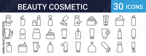 Gel Cosmetic Beauty Icons Set of 30 Thin Line Vector