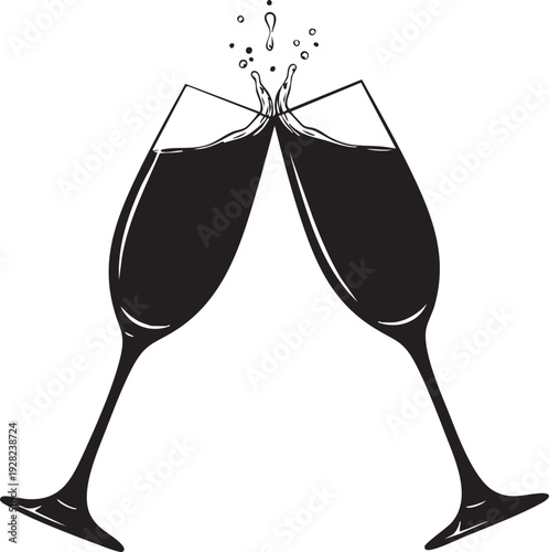 Vector illustration of two clinking champagne glasses