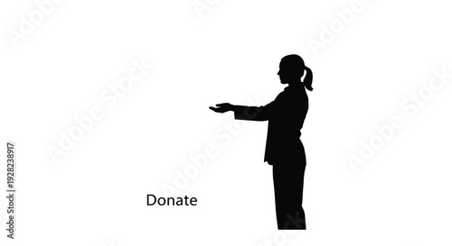 Silhouette of a woman with outstretched hand accompanied by the word donate