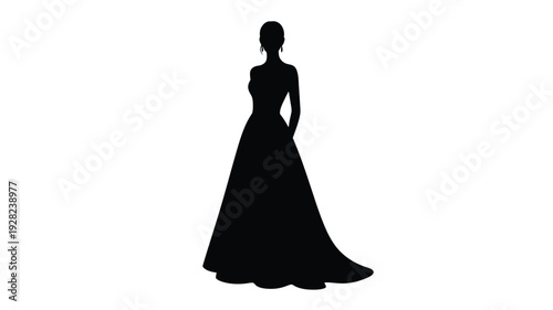 Elegant woman in a long gown a striking black silhouette