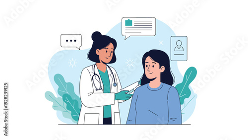 Caring female medical professional in a white coat prepares to administer a vaccine injection to a young woman in a clinic.