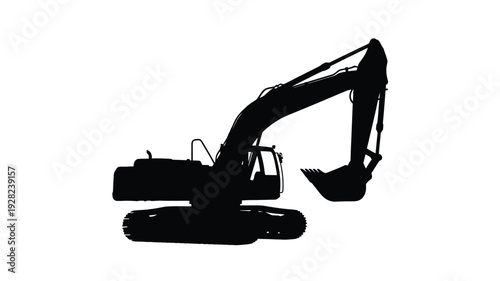 A black silhouette of a large excavator construction machine silhouette
