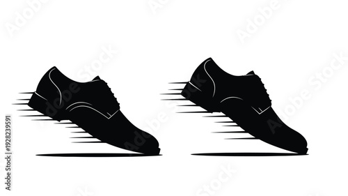 Two black dress shoes with speed lines a striking silhouette