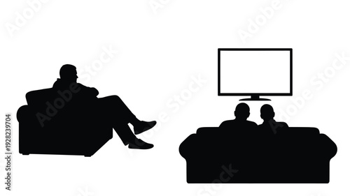 People relaxing and watching television in a modern living room silhouette