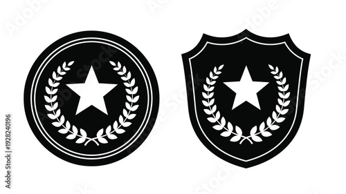 Two black badges with stars and wreaths a striking silhouette